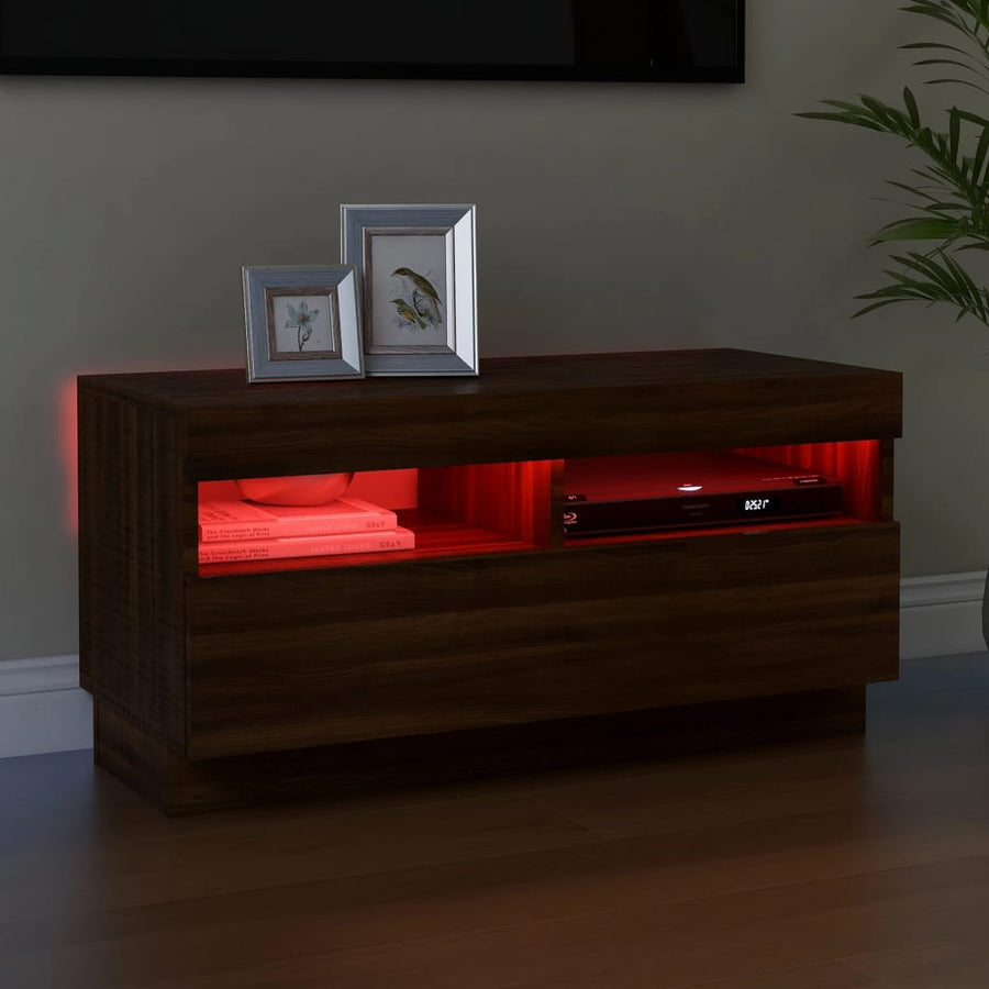 Tv-Meubel Met Led-Verlichting 80 x 35 x 40 cm bruin eikenkleur