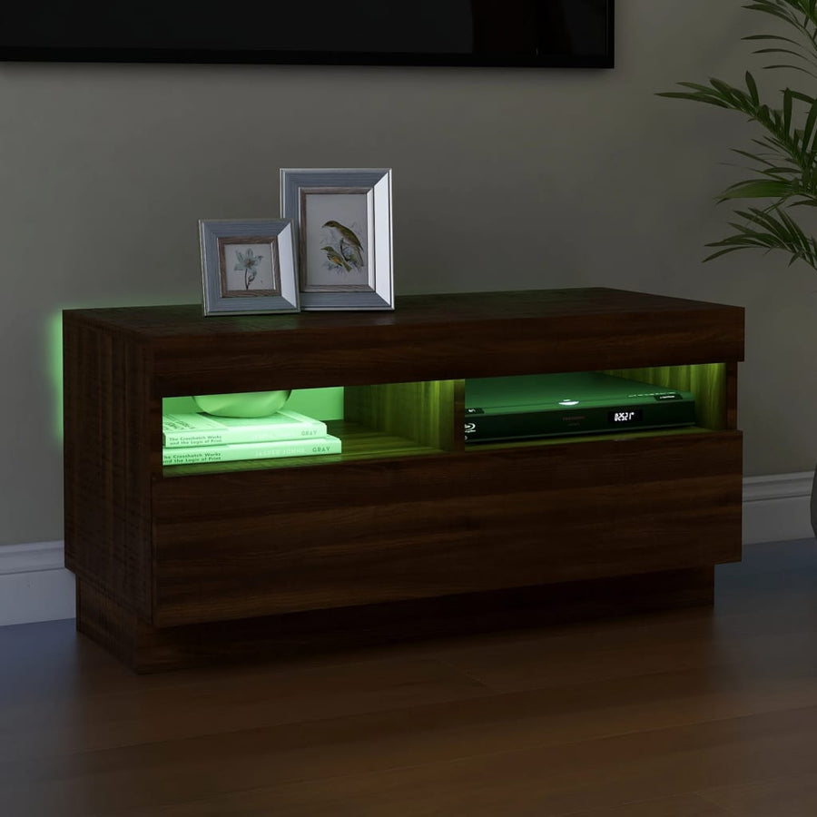 Tv-Meubel Met Led-Verlichting 80 x 35 x 40 cm bruin eikenkleur
