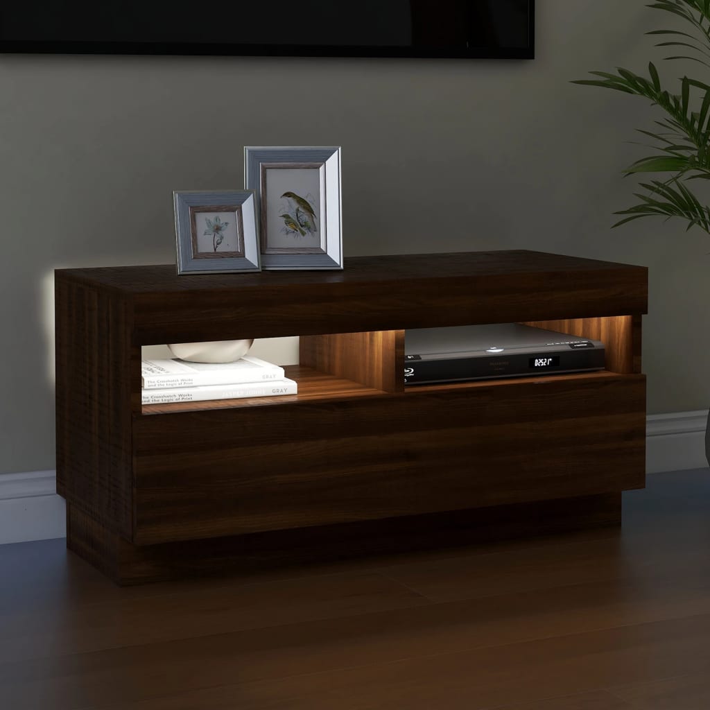 Tv-Meubel Met Led-Verlichting 80 x 35 x 40 cm bruin eikenkleur