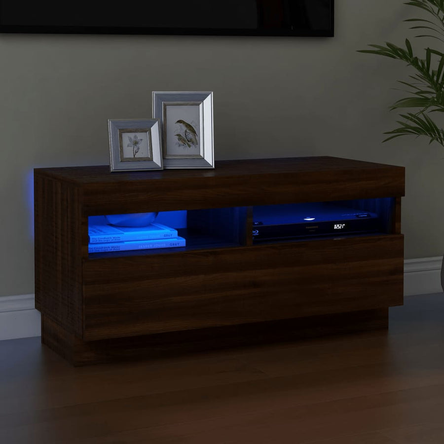 Tv-Meubel Met Led-Verlichting 80 x 35 x 40 cm bruin eikenkleur