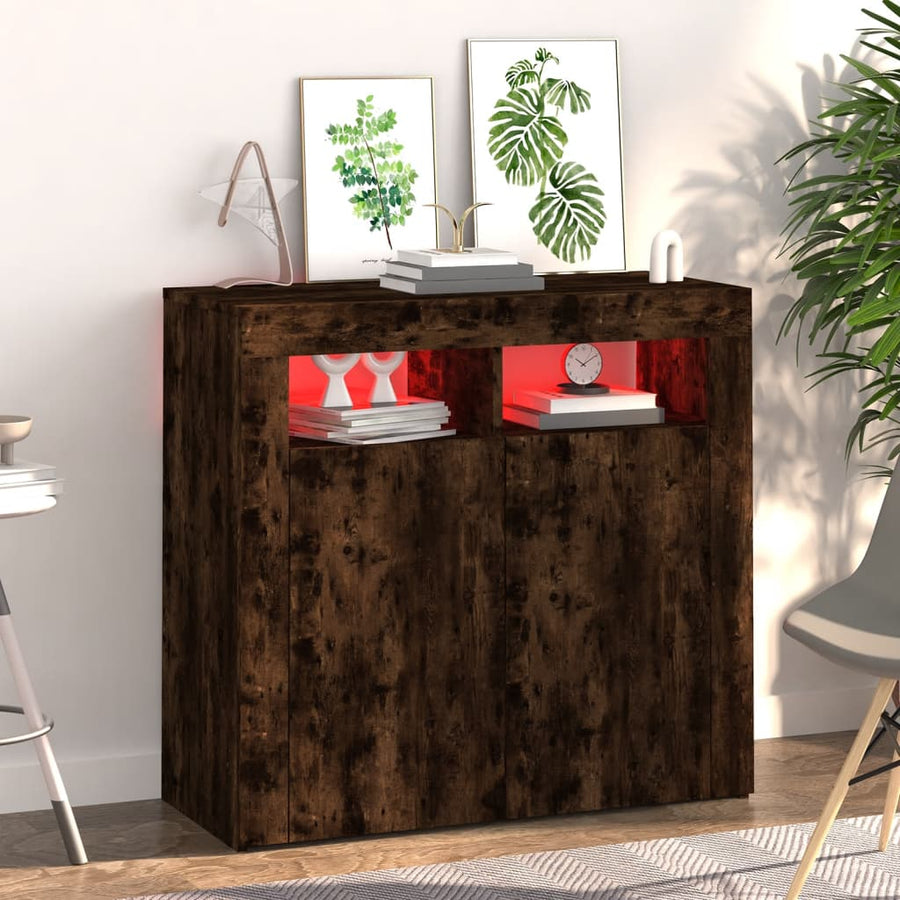 Dressoir met LED-verlichting 80x35x75 cm bruin eiken 80 x 35 x 75 cm Gerookt eiken