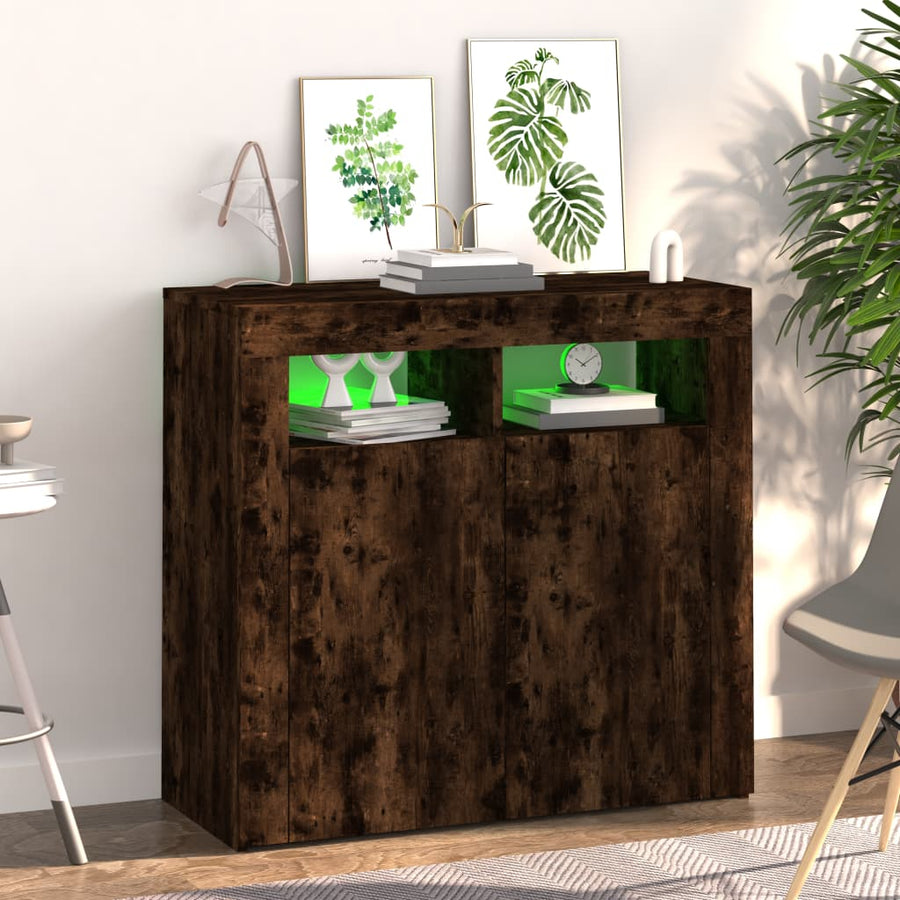 Dressoir met LED-verlichting 80x35x75 cm bruin eiken 80 x 35 x 75 cm Gerookt eiken