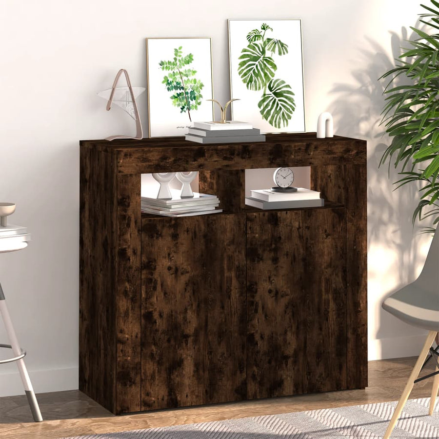 Dressoir met LED-verlichting 80x35x75 cm bruin eiken 80 x 35 x 75 cm Gerookt eiken