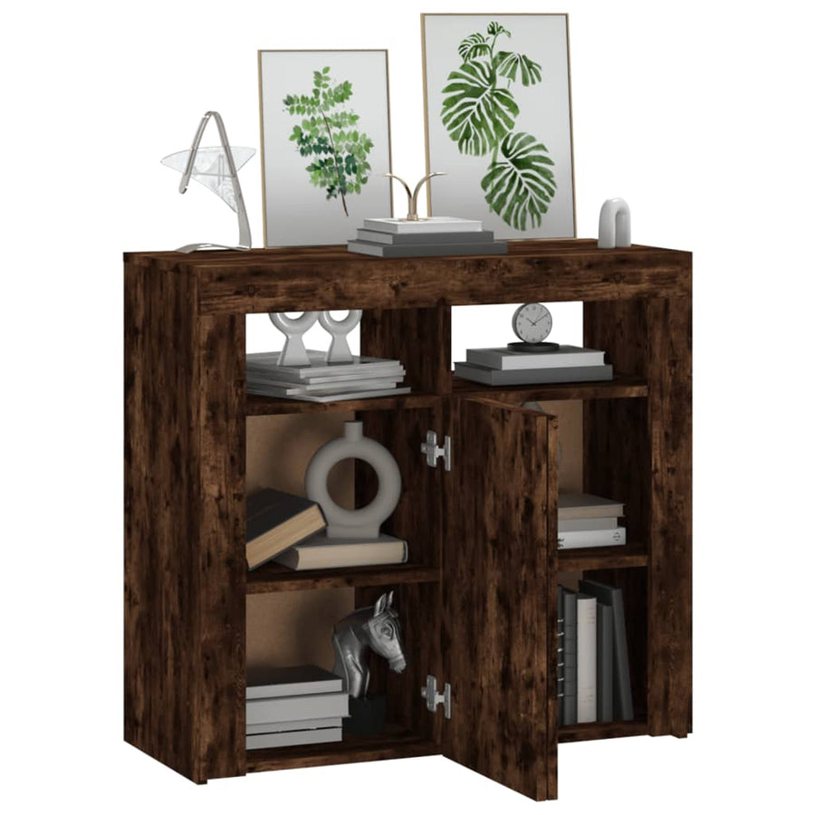Dressoir met LED-verlichting 80x35x75 cm bruin eiken 80 x 35 x 75 cm Gerookt eiken