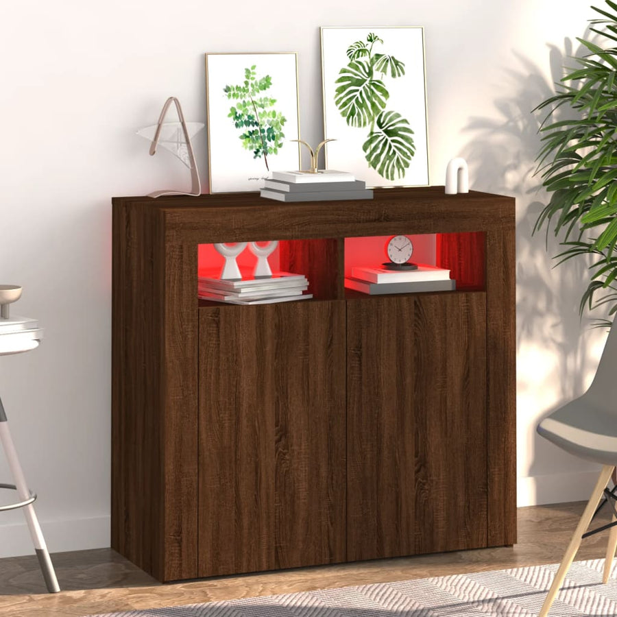 Dressoir met LED-verlichting 80x35x75 cm bruin eiken 80 x 35 x 75 cm bruin eikenkleur