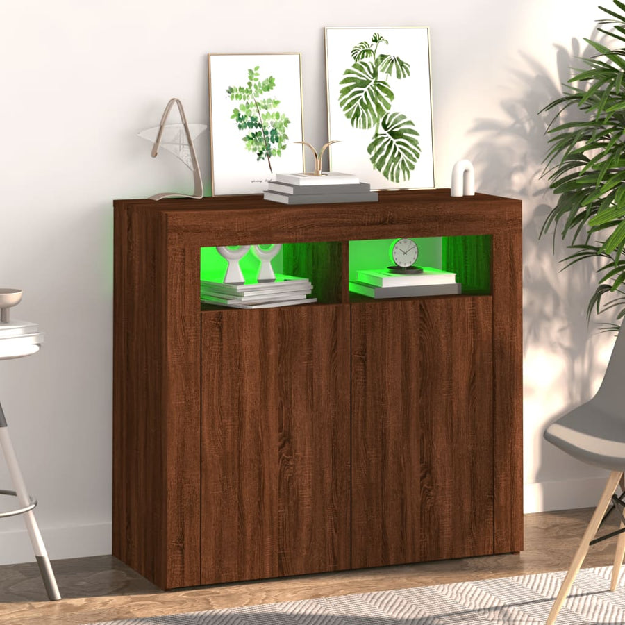 Dressoir met LED-verlichting 80x35x75 cm bruin eiken 80 x 35 x 75 cm bruin eikenkleur