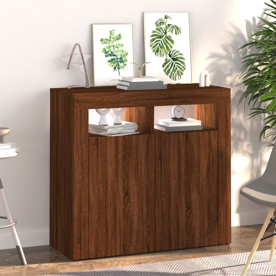 Dressoir met LED-verlichting 80x35x75 cm bruin eiken 80 x 35 x 75 cm bruin eikenkleur