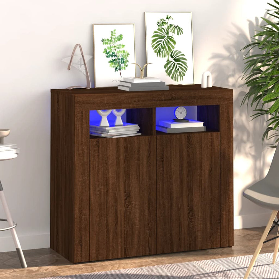 Dressoir met LED-verlichting 80x35x75 cm bruin eiken 80 x 35 x 75 cm bruin eikenkleur