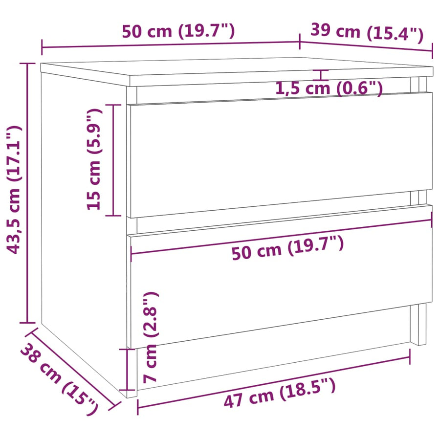 Nachtkastjes 50X39X43,5 Cm Bewerkt Hout Eiken 2 Grijs sonoma
