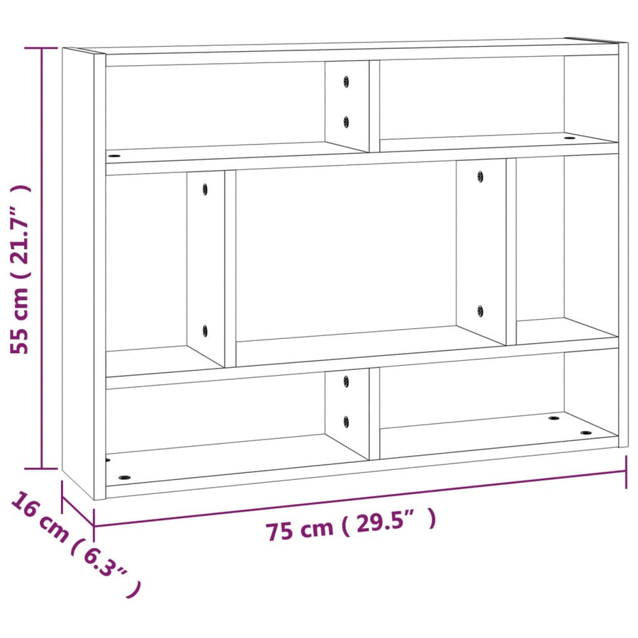 Wandschap 75X6X55 Cm Bewerkt Hout Kleurig Gerookt eiken