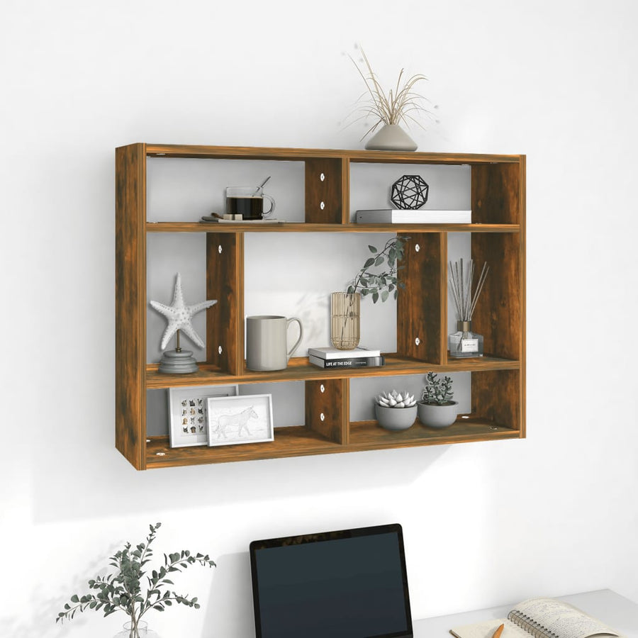 Wandschap 75X6X55 Cm Bewerkt Hout Kleurig Gerookt eiken