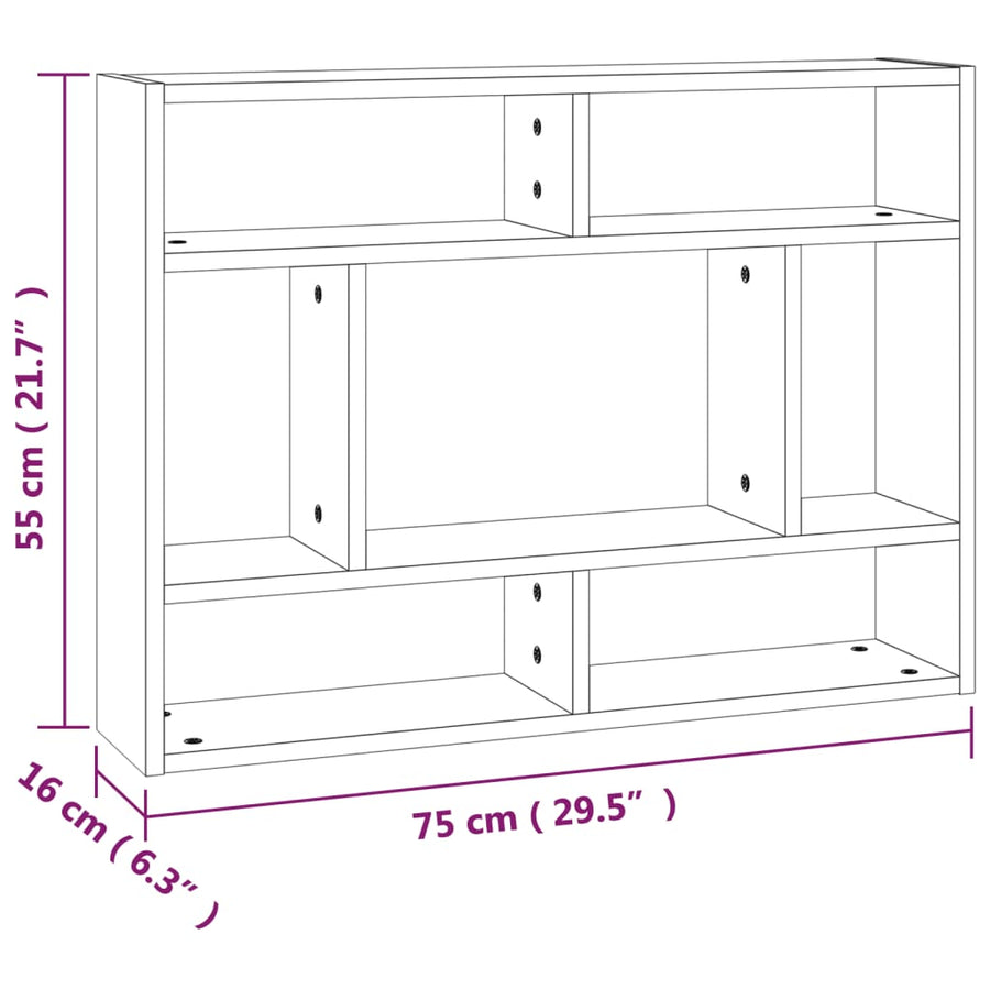 Wandschap 75X6X55 Cm Bewerkt Hout Eikenkleurig Grijs sonoma
