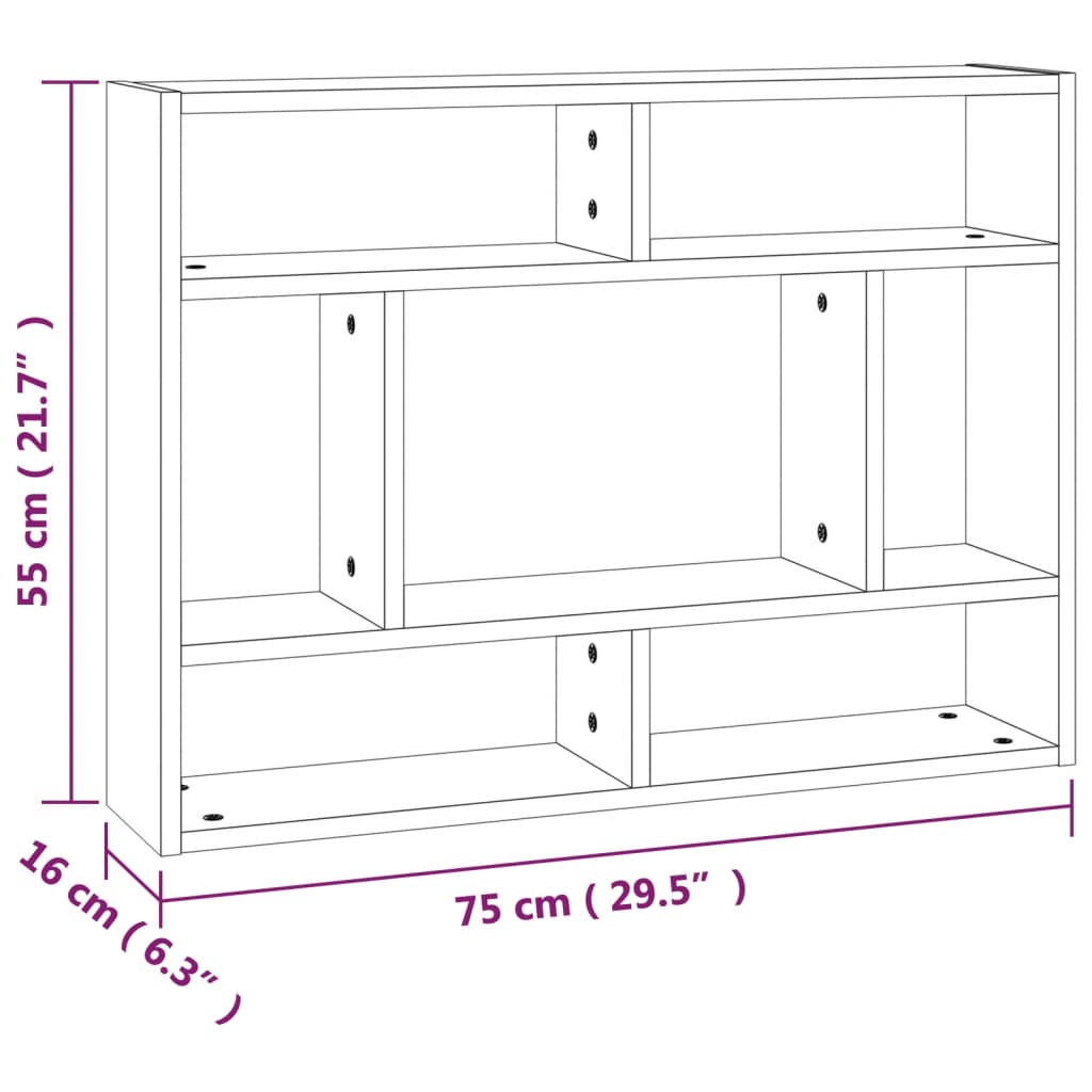 Wandschap 75X6X55 Cm Bewerkt Hout Bruineikenkleurig bruin eikenkleur