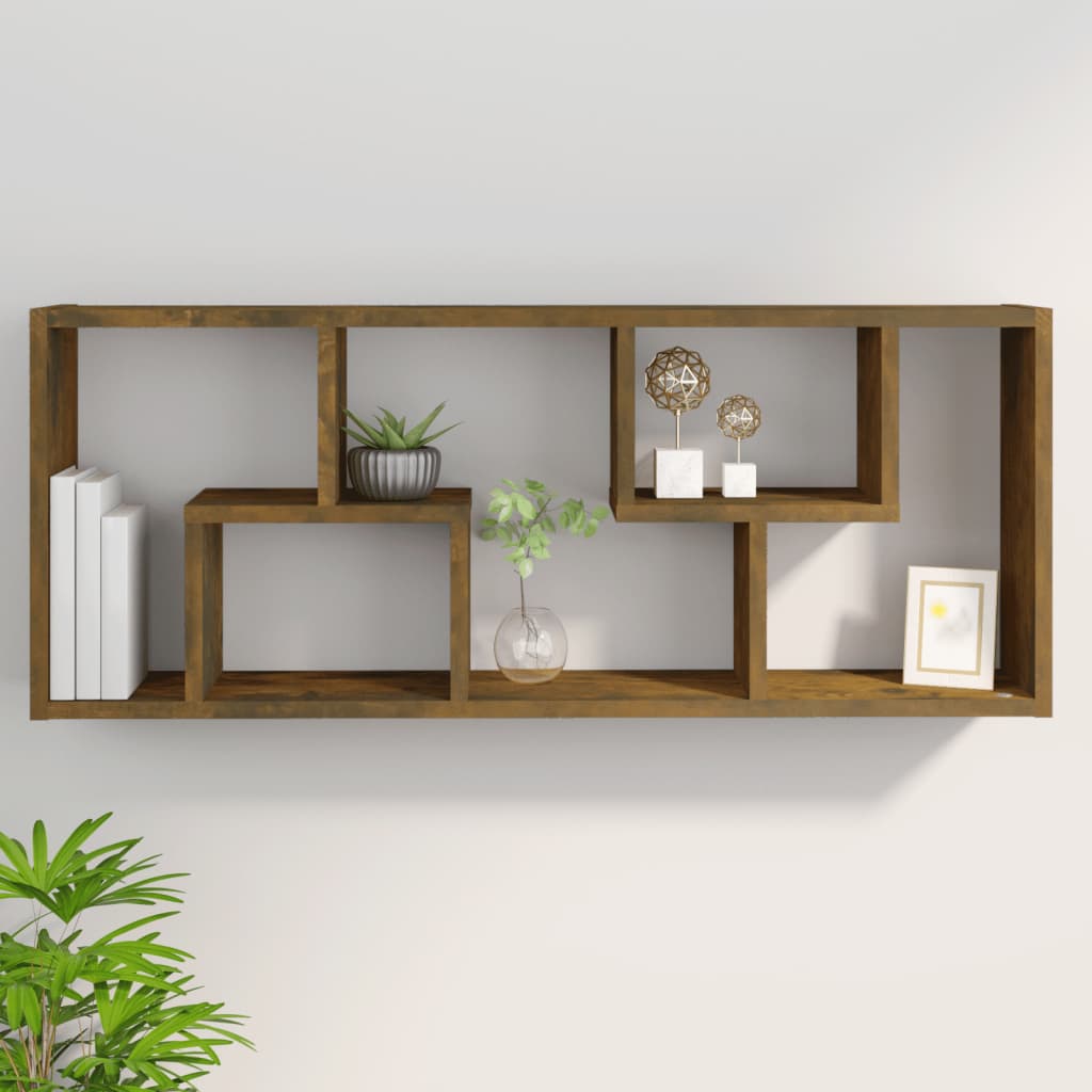 Wandschap 36X6X90 Cm Bewerkt Hout Kleurig Gerookt eiken