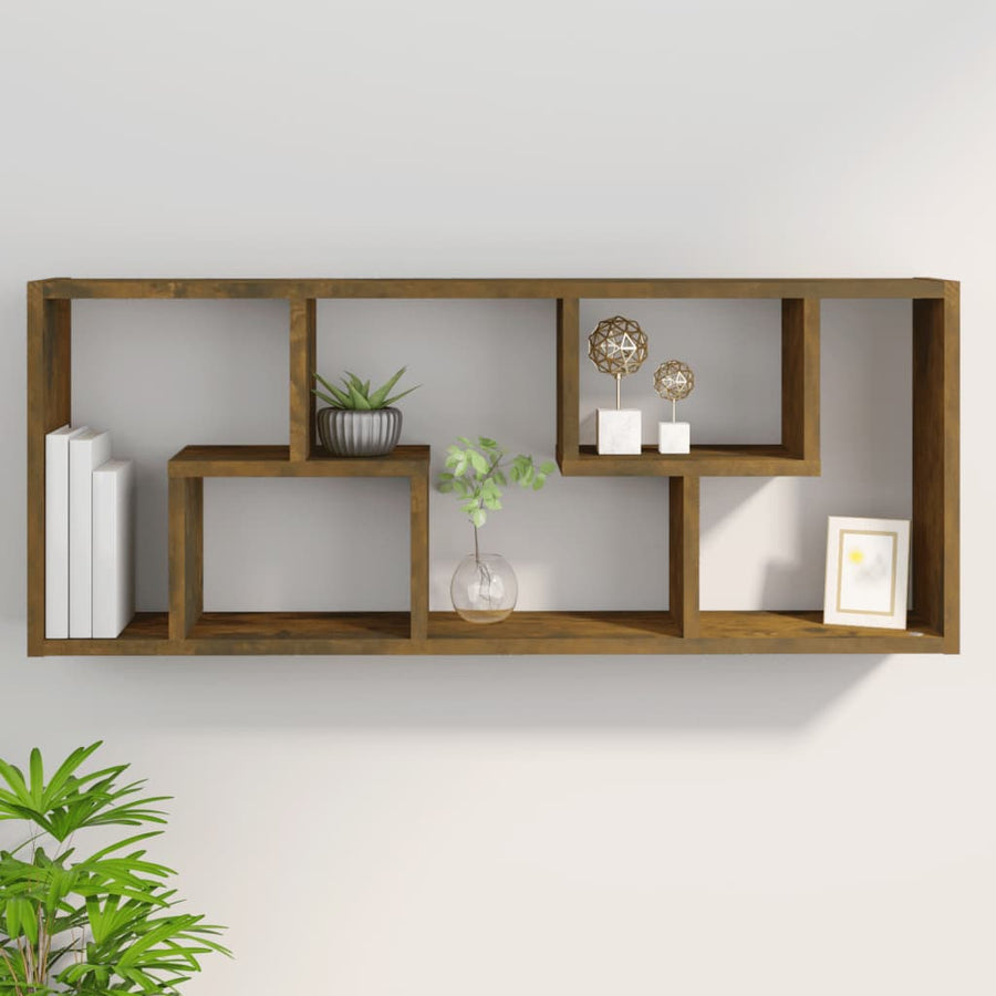 Wandschap 36X6X90 Cm Bewerkt Hout Kleurig Gerookt eiken