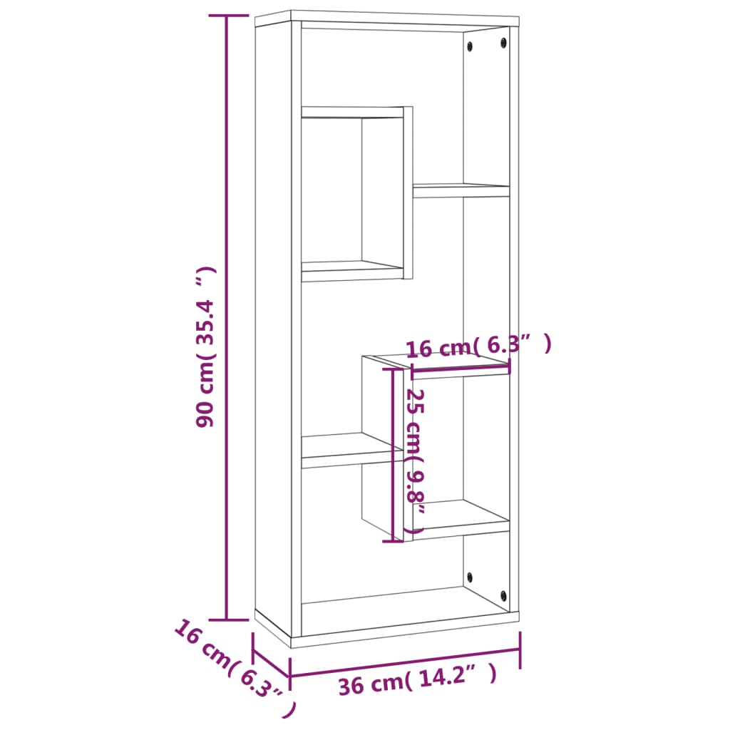 Wandschap 36X6X90 Cm Bewerkt Hout Kleurig Gerookt eiken