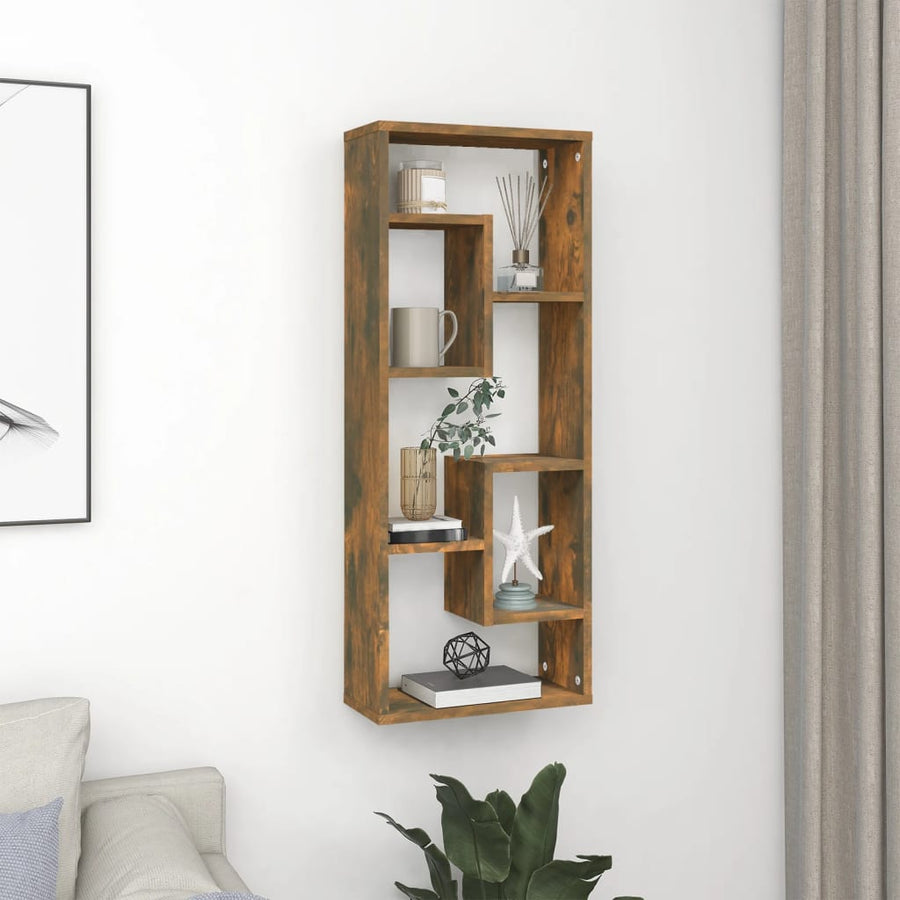 Wandschap 36X6X90 Cm Bewerkt Hout Kleurig Gerookt eiken