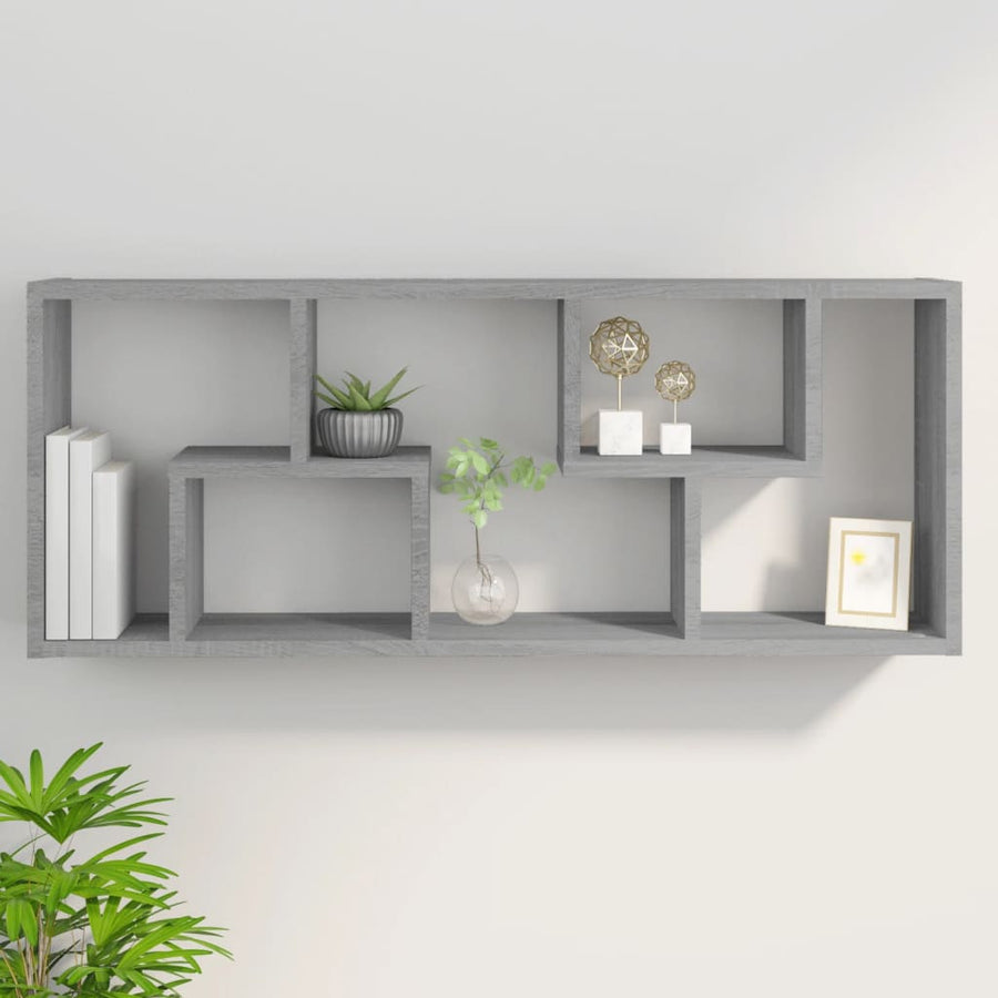 Wandschap 36X6X90 Cm Bewerkt Hout Eikenkleurig Grijs sonoma