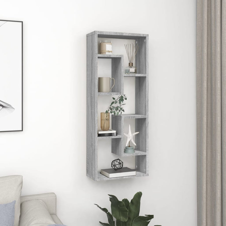 Wandschap 36X6X90 Cm Bewerkt Hout Eikenkleurig Grijs sonoma