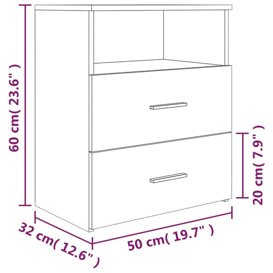 Nachtkastjes 50X3X60 Cm Eikenkleurig 2 Grijs sonoma