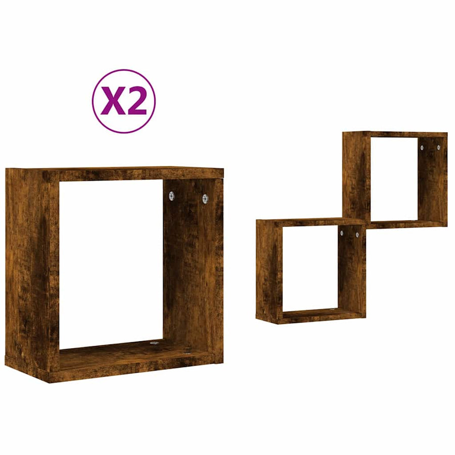 Wandrekken kubus 2 st 30x15x30 cm gerookt eiken