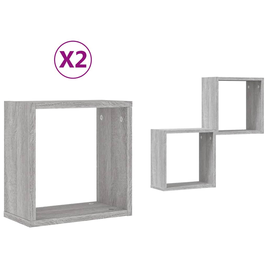 Wandrekken Kubus 2 st 30x15x30 cm grijs sonoma