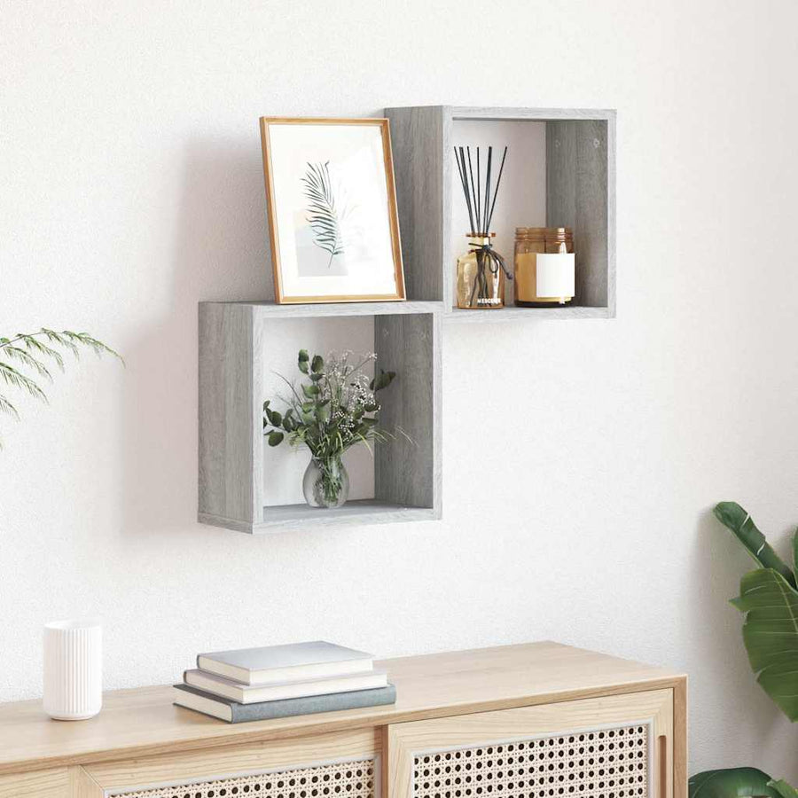 Wandrekken Kubus 2 st 30x15x30 cm grijs sonoma