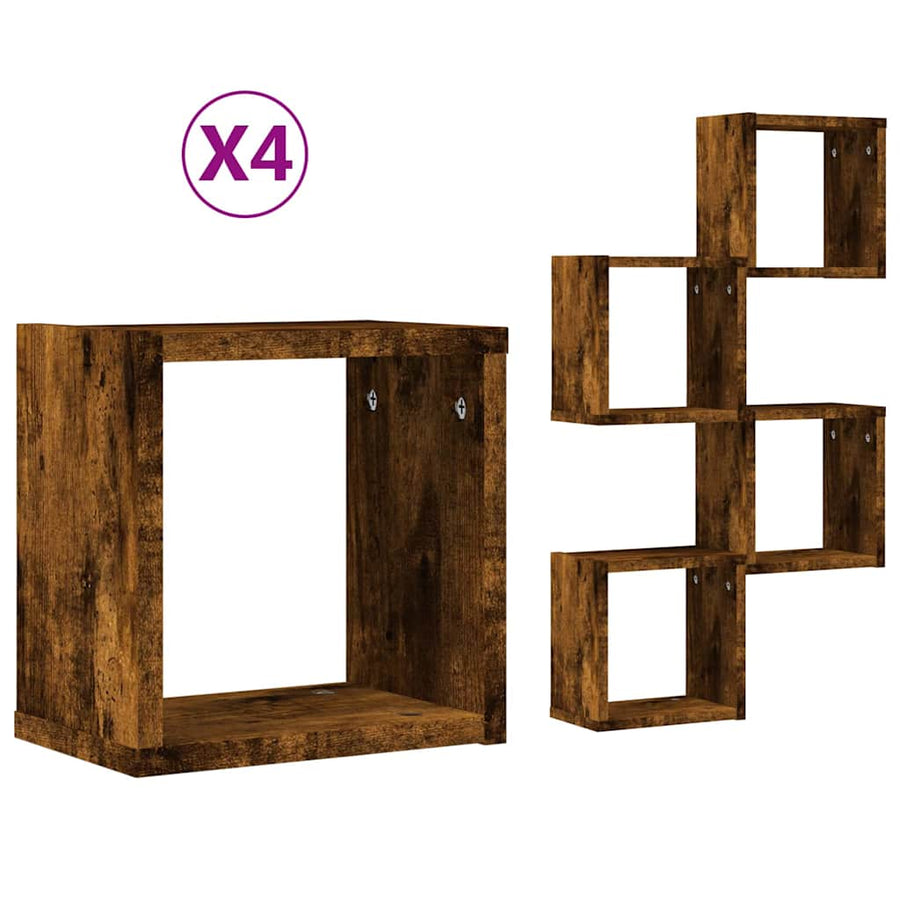 Wandschappen 4 pcs Gerookt eiken 26 x 15 x 26 cm Bewerkt hout