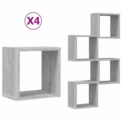 Wandschappen 4 pcs Grijs Sonoma 26 x 15 x 26 cm Bewerkt hout