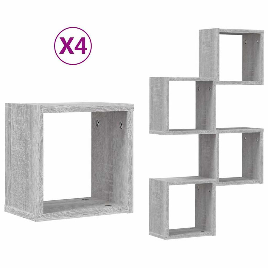 Wandschappen 4 pcs Grijs Sonoma 26 x 15 x 26 cm Bewerkt hout