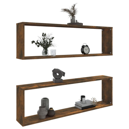 Wandschappen kubus 2 st 100x15x30 cm bewerkt hout gerookt eiken 2 Gerookt eiken
