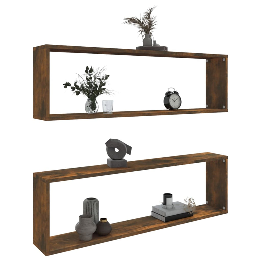 Wandschappen kubus 2 st 100x15x30 cm bewerkt hout gerookt eiken 2 Gerookt eiken