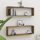 Wall shelves cube 2 pcs 100x15x30 cm treated wood smoked oak