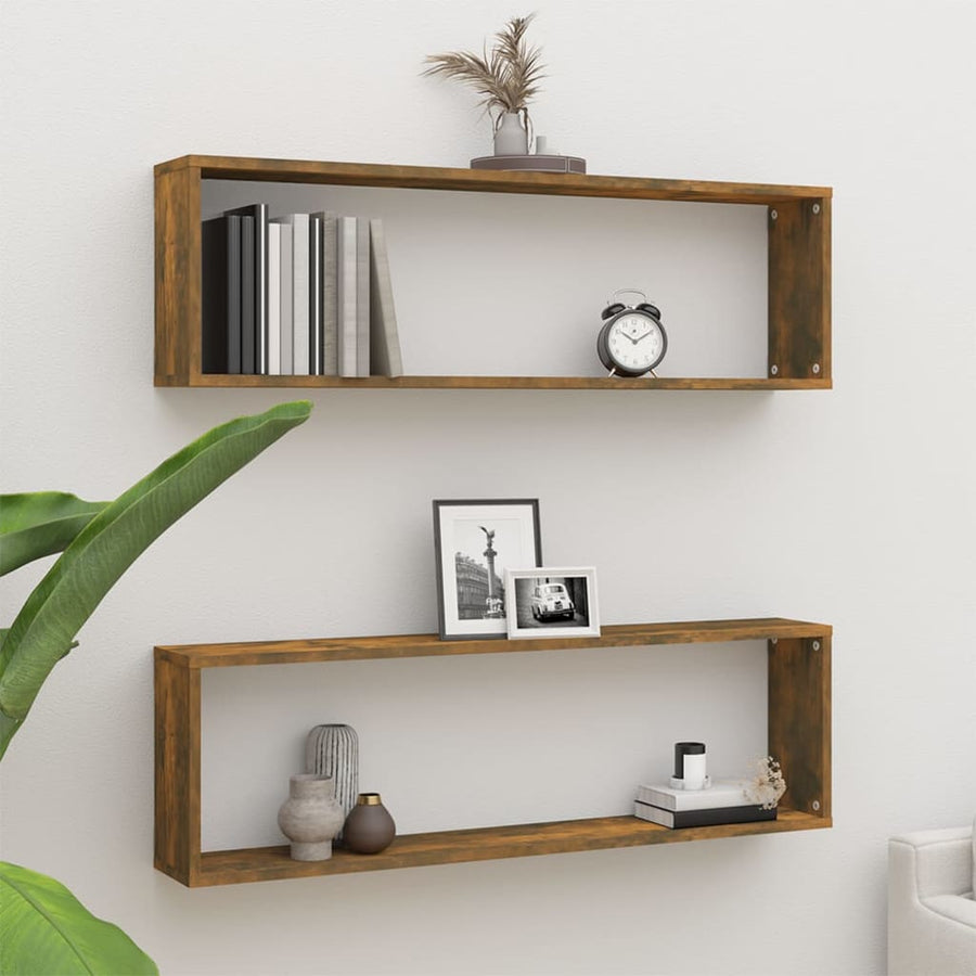 Wandschappen kubus 2 st 100x15x30 cm bewerkt hout gerookt eiken 2 Gerookt eiken