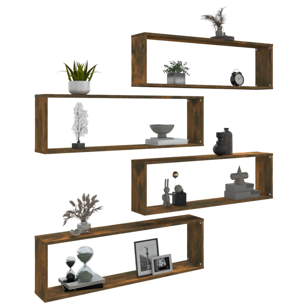 Wandschappen Kubus 4 St 100X15X30 Cm Bewerkt Hout Gerookt Eiken