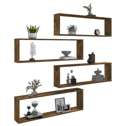 Wandschappen Kubus 4 St 100X15X30 Cm Bewerkt Hout Gerookt Eiken