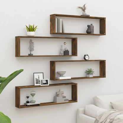 Wandschappen Kubus 4 St 100X15X30 Cm Bewerkt Hout Gerookt Eiken