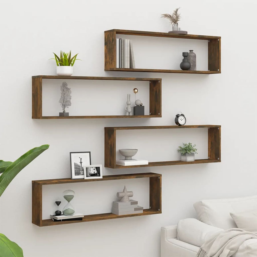Wandschappen Kubus 4 St 100X15X30 Cm Bewerkt Hout Gerookt Eiken