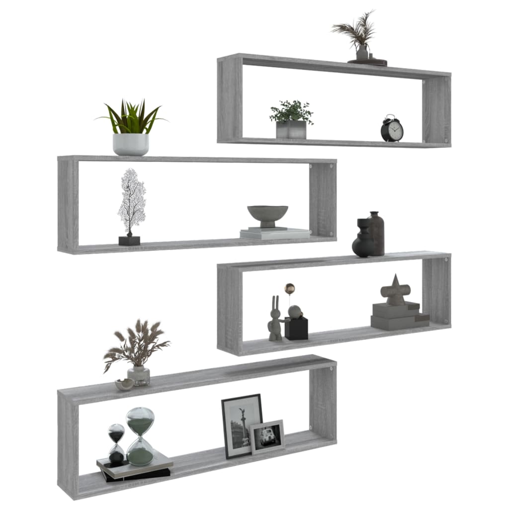 Wandschappen Kubus 100X15X30 Cm Bewerkt Hout 4 Grijs sonoma