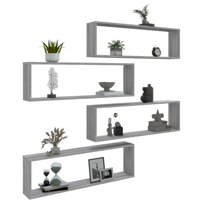 Wandschappen Kubus 100X15X30 Cm Bewerkt Hout 4 Grijs sonoma