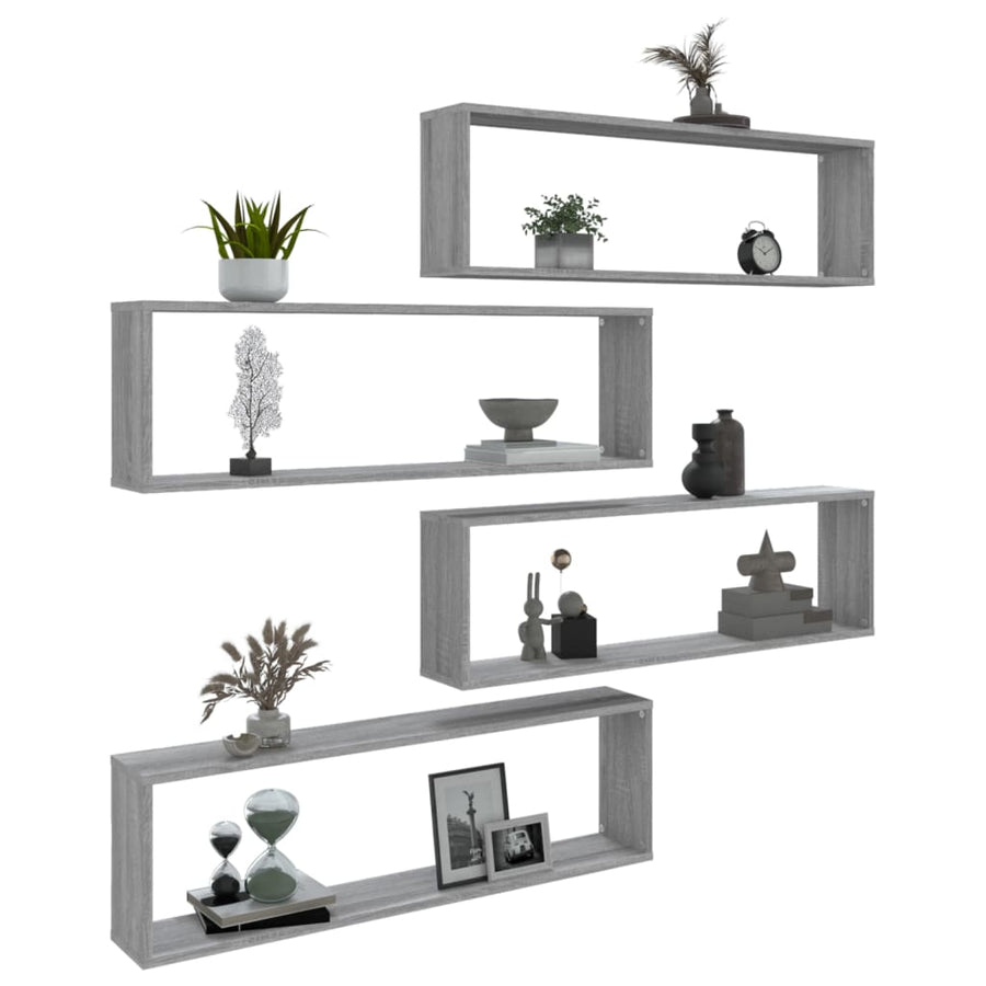 Wandschappen Kubus 100X15X30 Cm Bewerkt Hout 4 Grijs sonoma