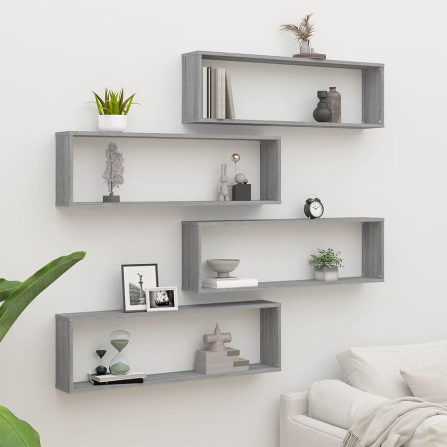 Wandschappen Kubus 100X15X30 Cm Bewerkt Hout 4 Grijs sonoma