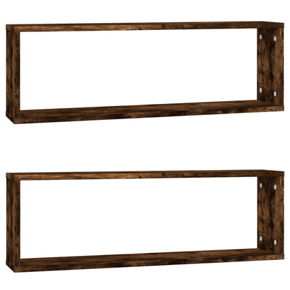 Wandschappen Kubus 80X15X6,5 Cm Hout Kleurig 2 Gerookt eiken