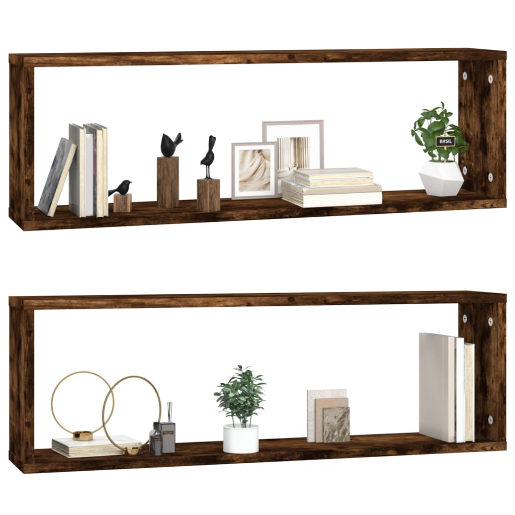 Wandschappen Kubus 80X15X6,5 Cm Hout Kleurig 2 Gerookt eiken