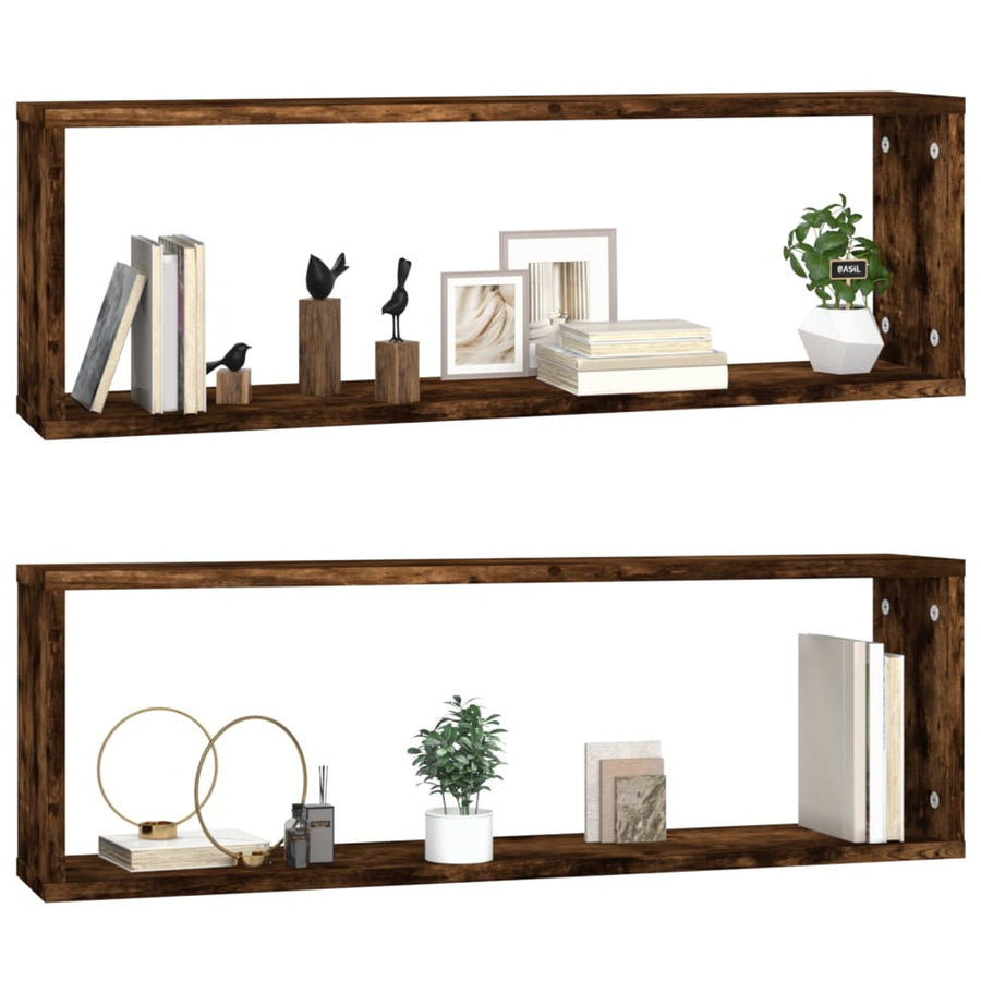 Wandschappen Kubus 80X15X6,5 Cm Hout Kleurig 2 Gerookt eiken