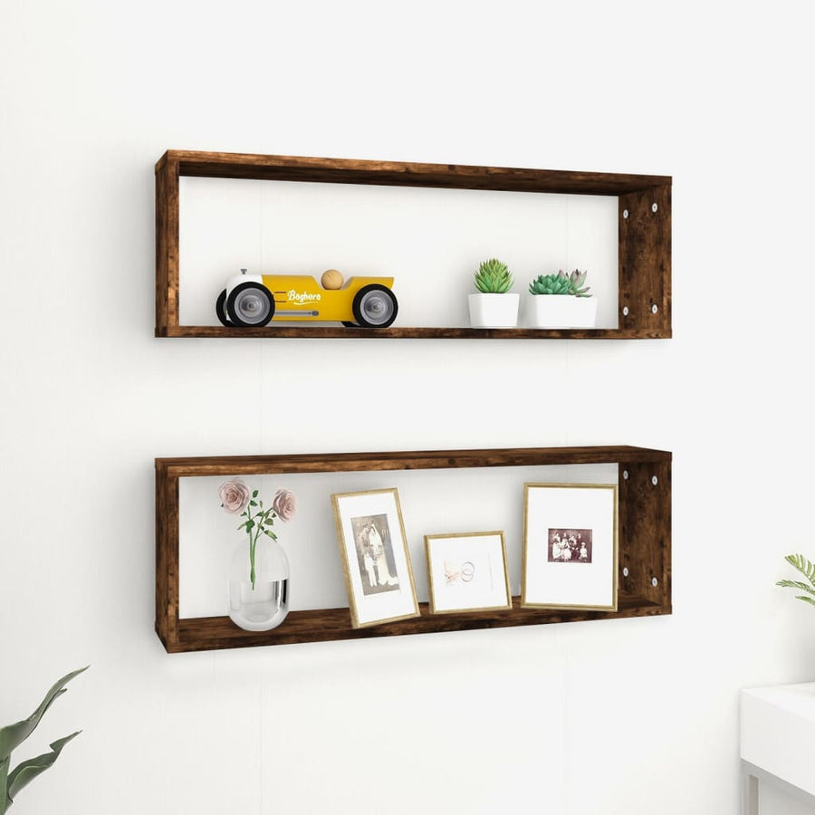 Wandschappen Kubus 80X15X6,5 Cm Hout Kleurig 2 Gerookt eiken