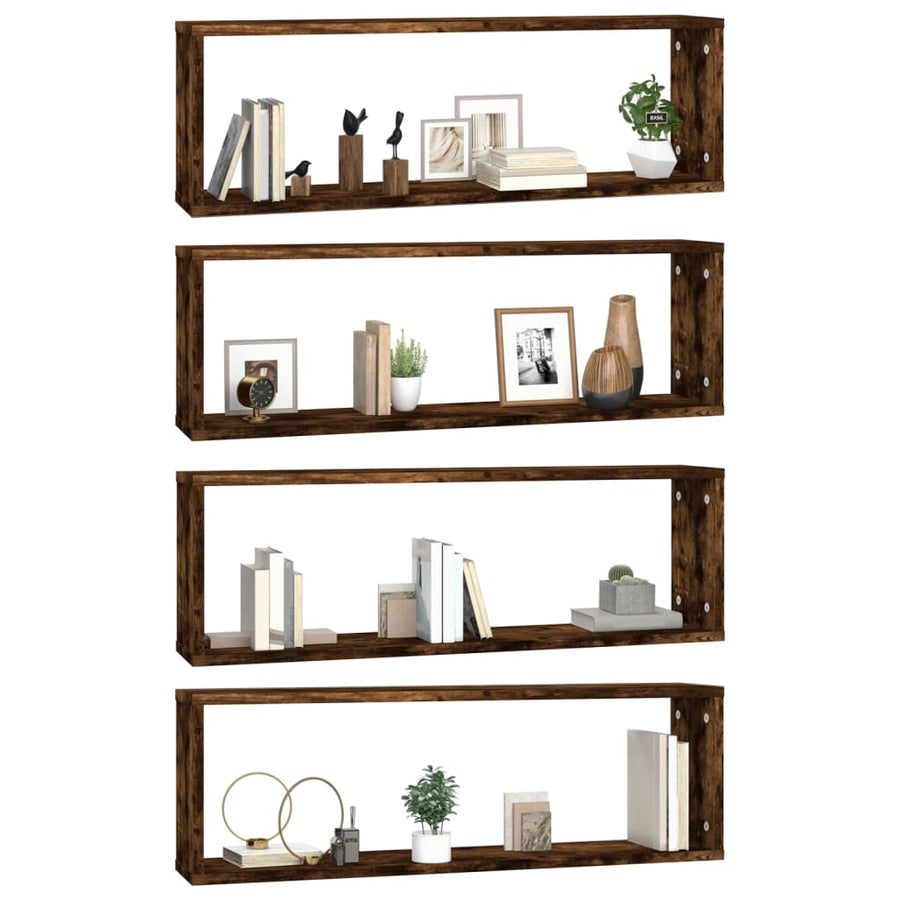 Wandschappen Kubus 80X15X26,5 Cm Hout Kleurig 4 Gerookt eiken