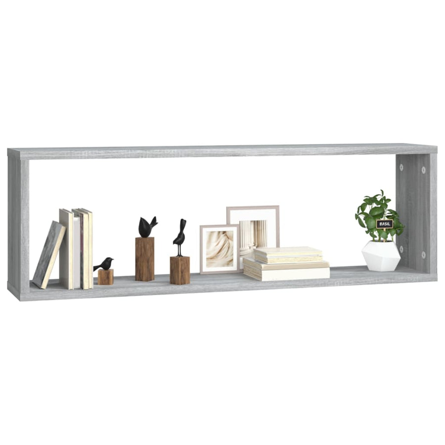 Wandschappen Kubus 80X15X6,5 Cm Bewerkt Hout 2 Grijs sonoma