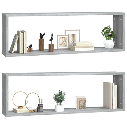 Wandschappen Kubus 80X15X6,5 Cm Bewerkt Hout 2 Grijs sonoma