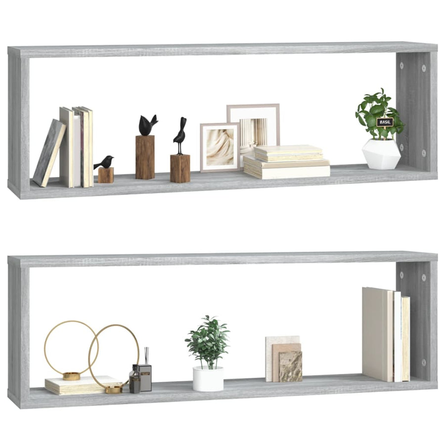 Wandschappen Kubus 80X15X6,5 Cm Bewerkt Hout 2 Grijs sonoma